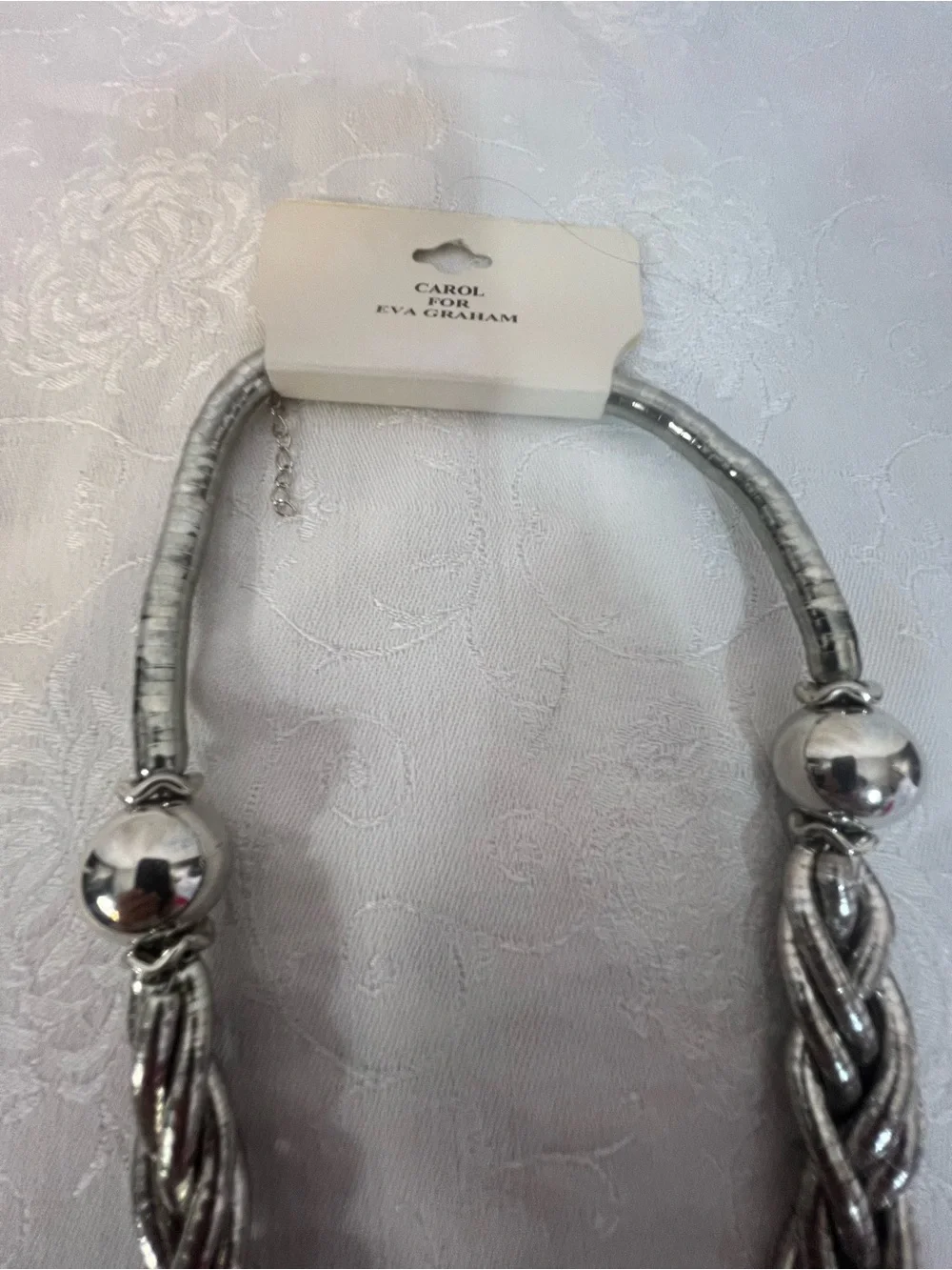 Carol For Eva Graham Necklace Silver Tone Chunky Braided Rope Spherical Accent